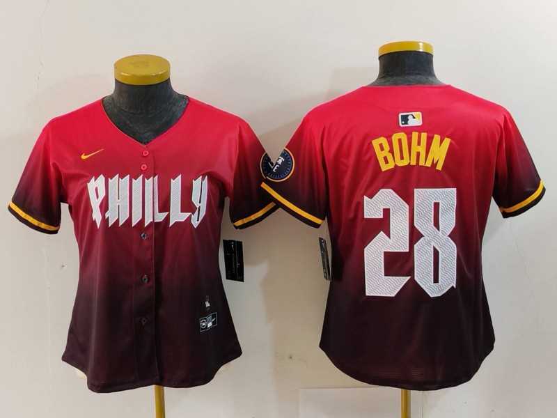 Women%27s Philadelphia Phillies #28 Alec Bohm Red 2024 City Connect Limited Jersey